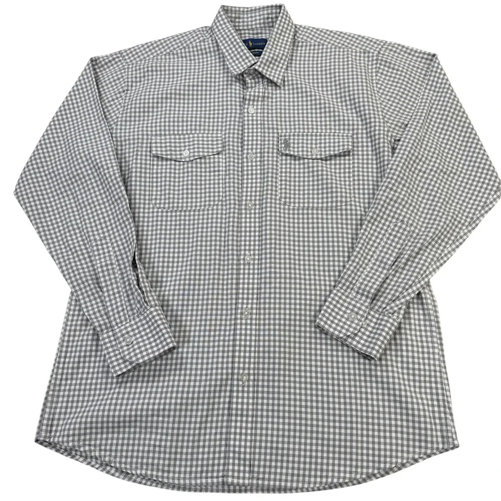 Polo Ralph Lauren Button Down Mens XXL Grey Excellent Gingham Custom Fit Shirt‎